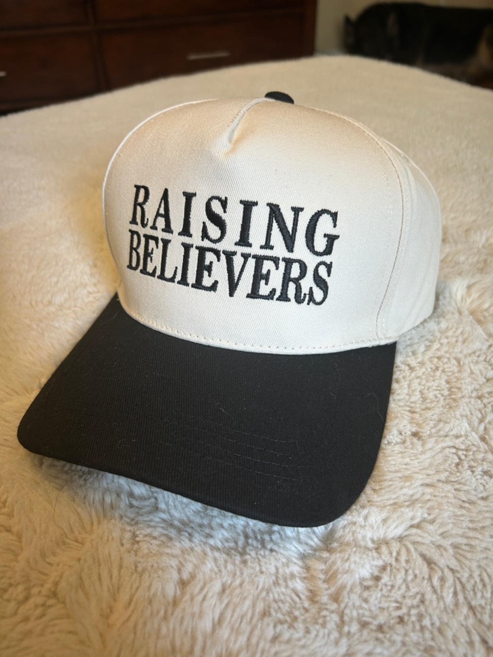Raising Believers Two-Tone Adult Baseball Cap - Black & Cream New Embroidered